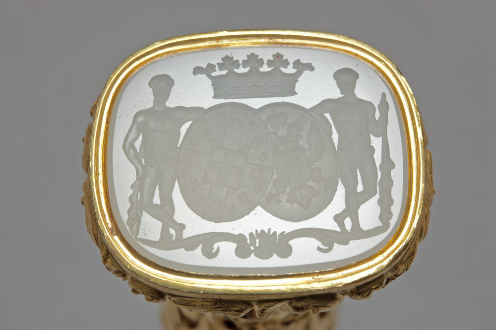 19thC Gold Mounted Continental Hardstone Marriage Hand-Seal - Mercy-Argenteau