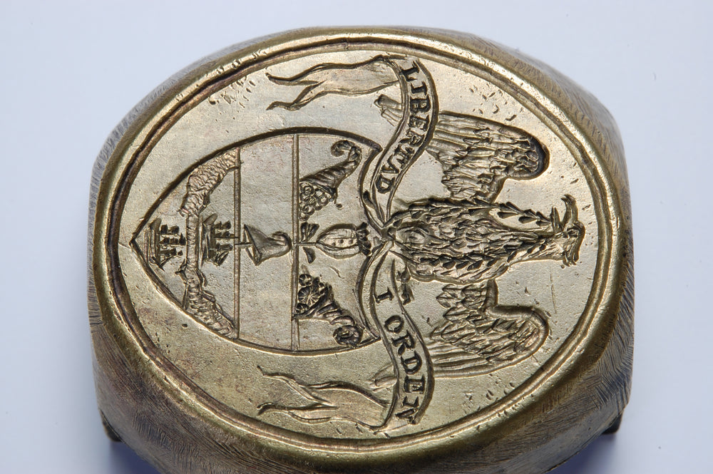 Early 19thC Brass Machine Mounted Armorial Wax Seal for Columbia