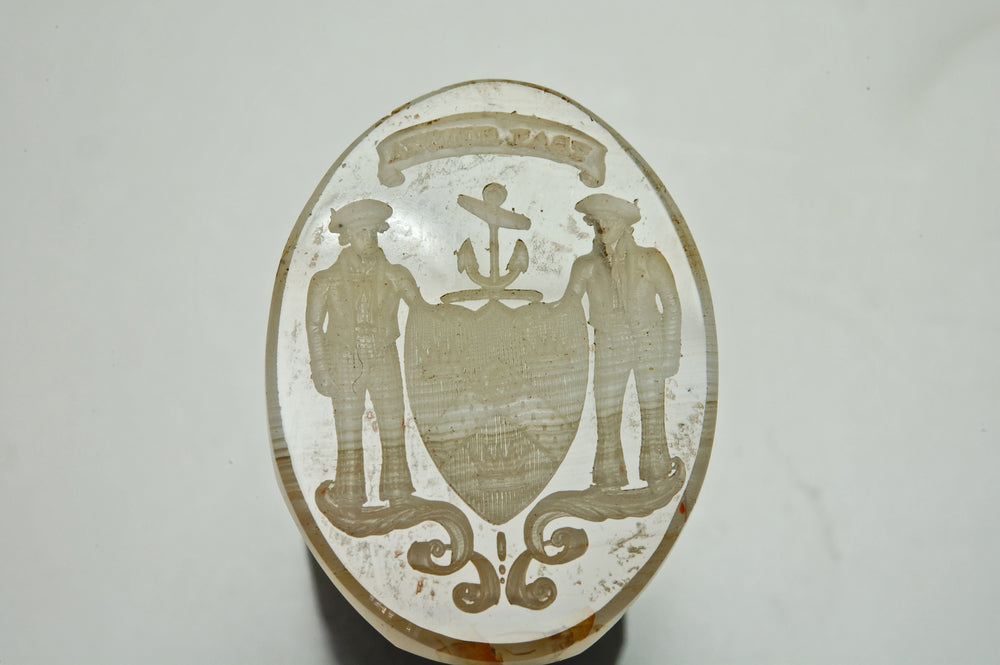 18thC Orkney Isles Hardstone Armorial Fob Seal - Leather Case - Seal of The Groat