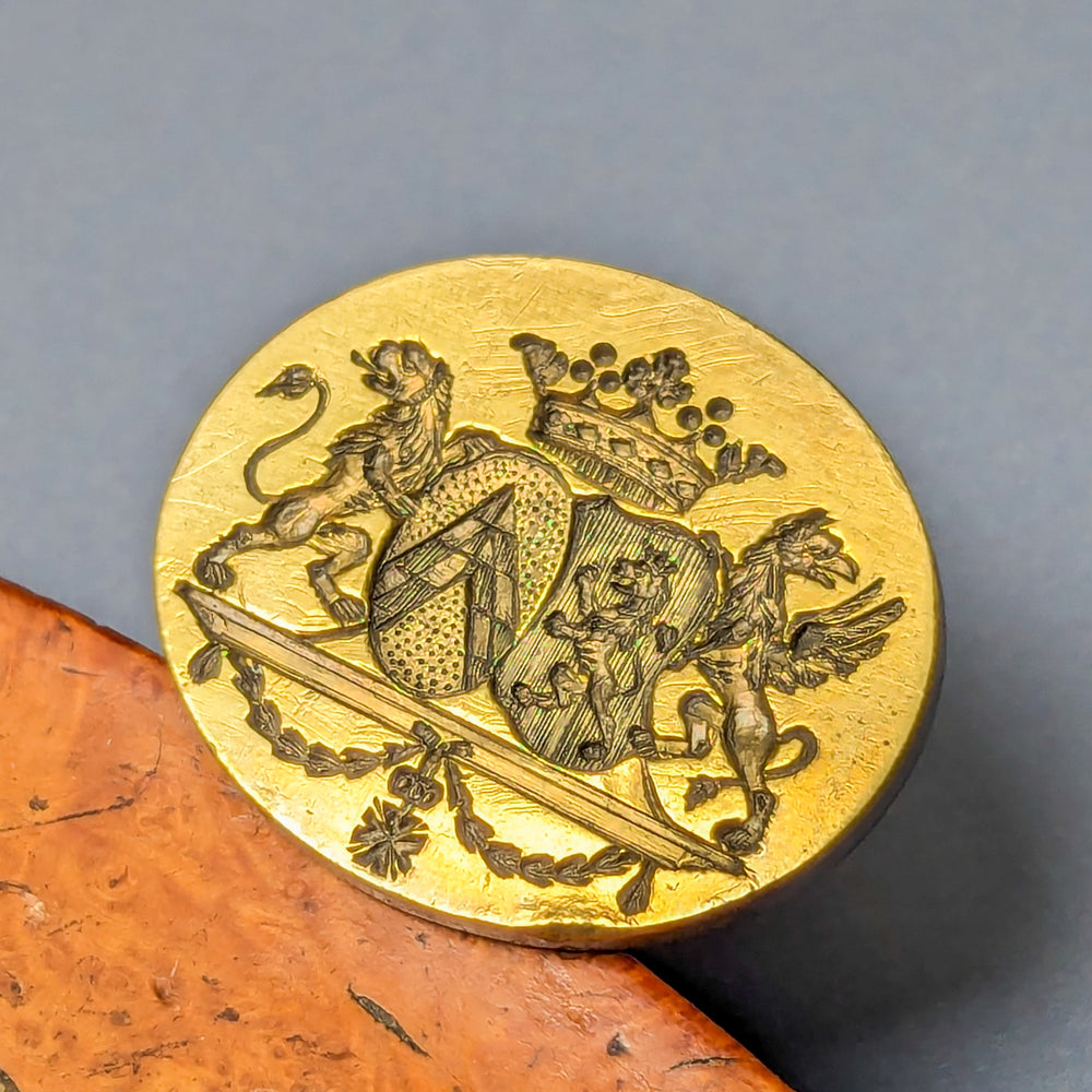 Early 19thC Continental Brass Marriage Armorial Fob Seal