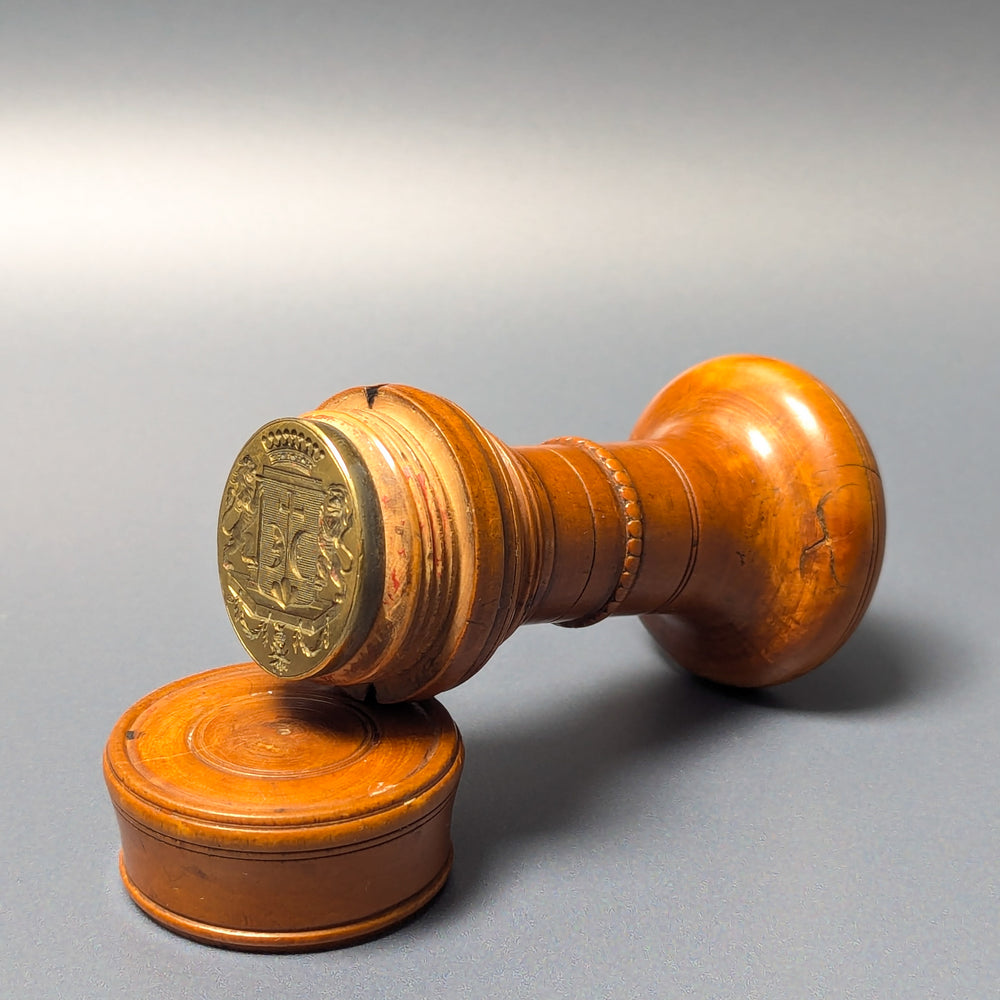 Fine Boxwood 18thC Bavarian Armorial Desk Seal - Schorno