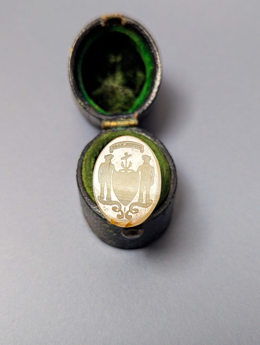 18thC Orkney Isles Hardstone Armorial Fob Seal - Leather Case - Seal of The Groat