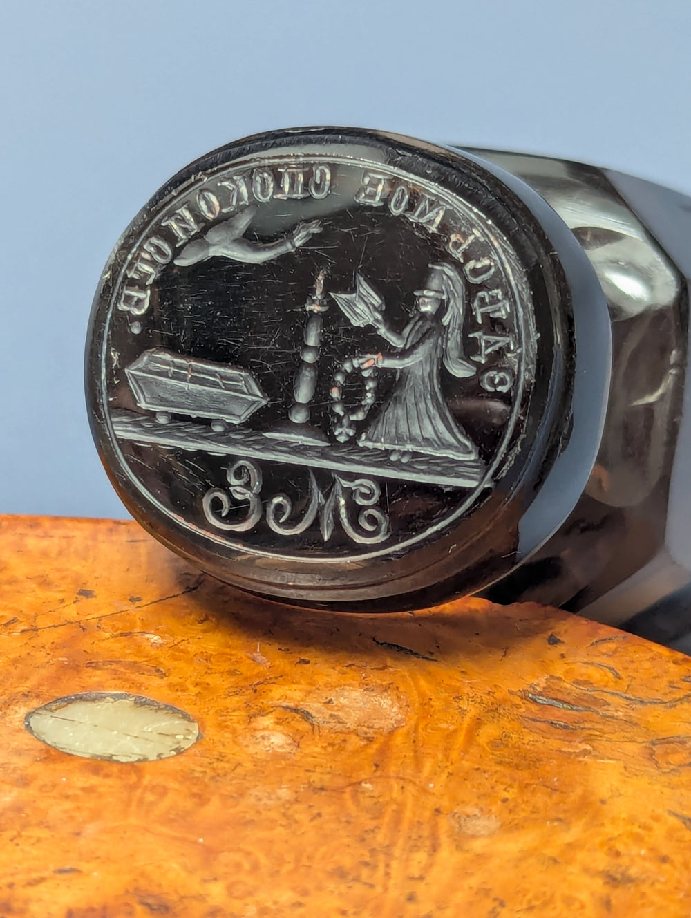19thC Russian Smokey Crystal Devotional Lady Desk Seal