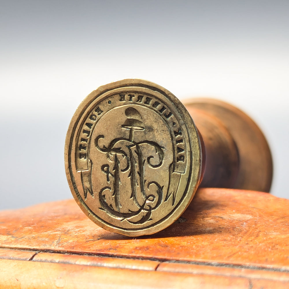 19thC French Wood Brass Revolutionary Desk Seal