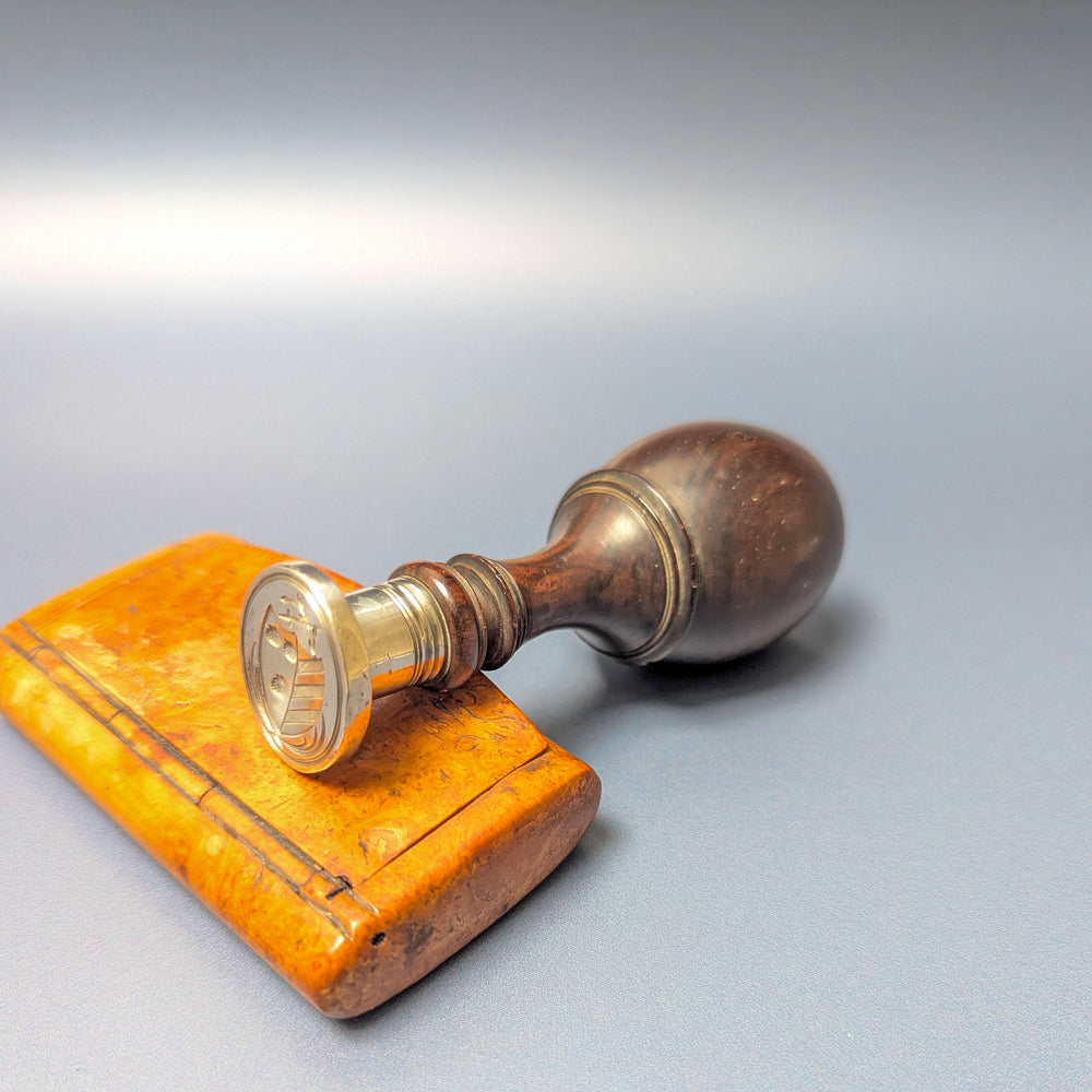c1794 English Rosewood Makers' Mark Silver Armorial Desk Seal