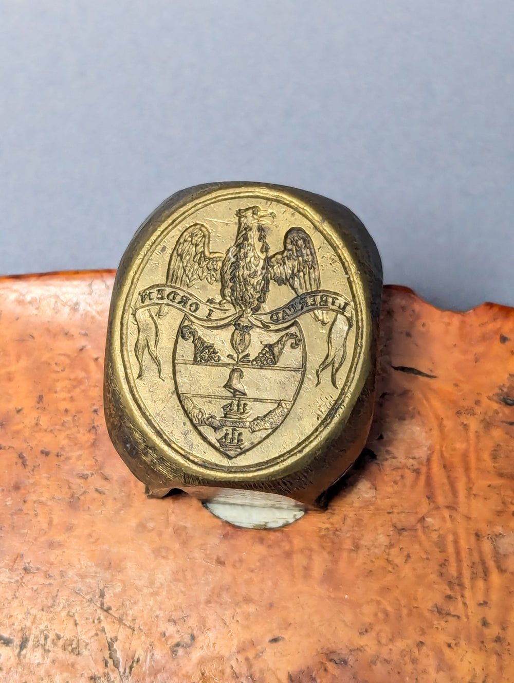 Early 19thC Brass Machine Mounted Armorial Wax Seal for Columbia