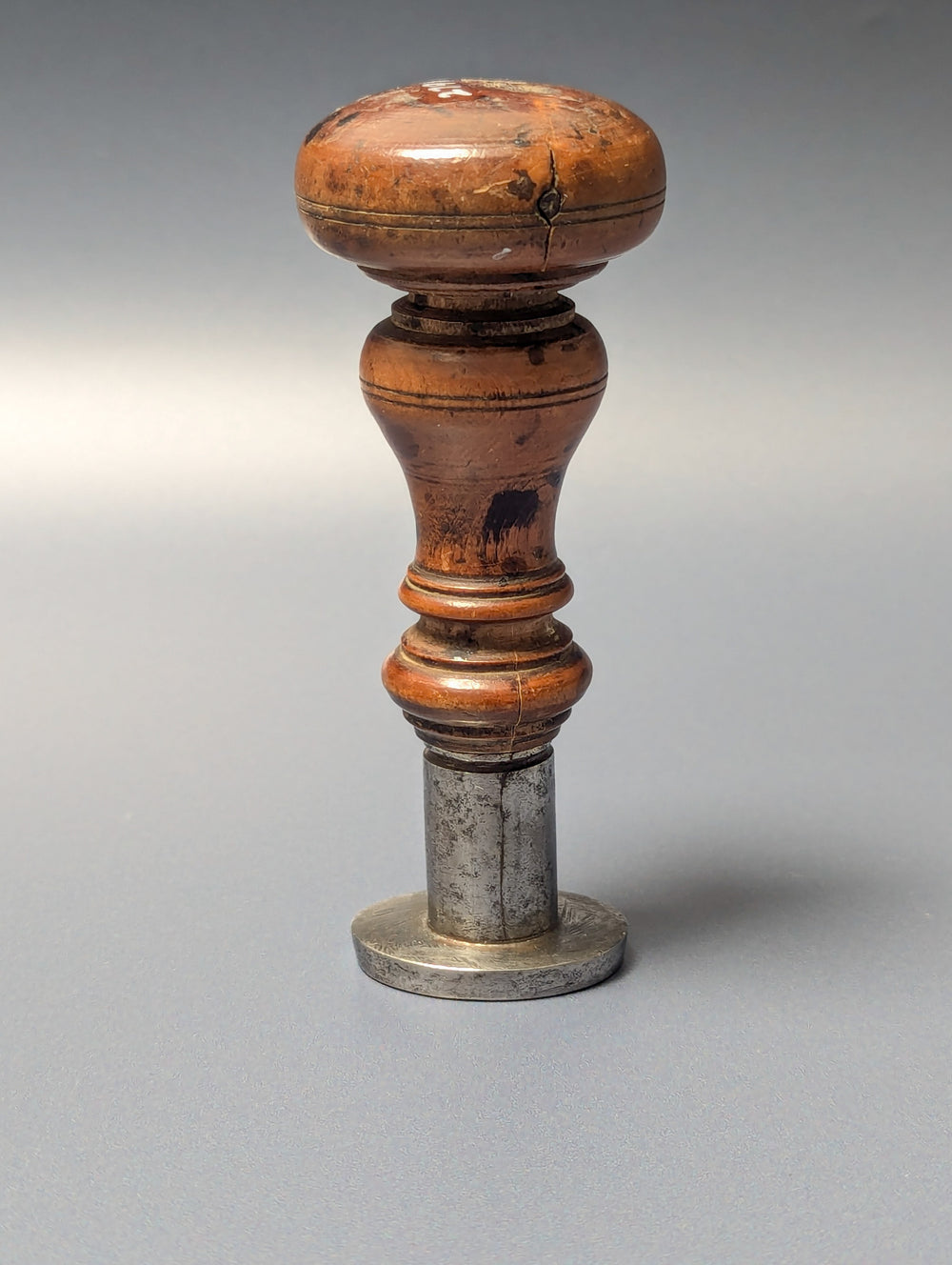 18thC Dutch Flemish Wood Steel Personal Armorial Desk Seal