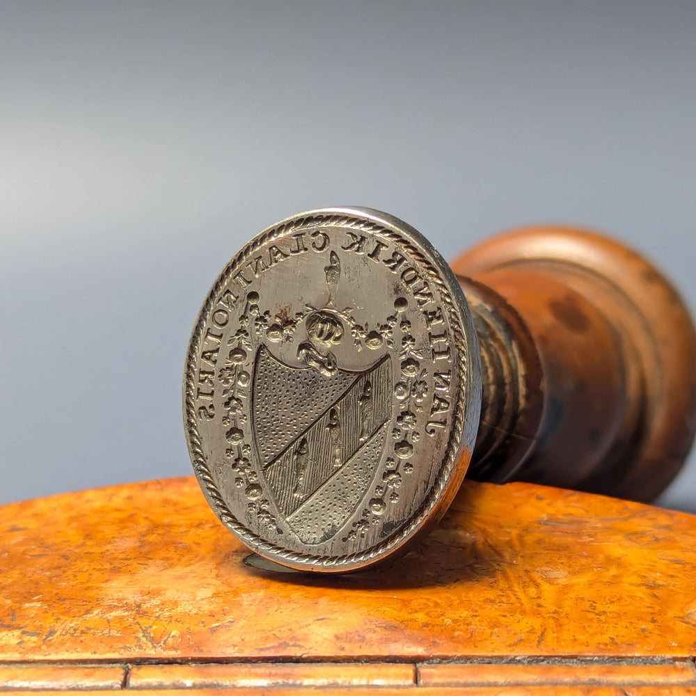 18thC Dutch Flemish Wood Steel Personal Armorial Desk Seal