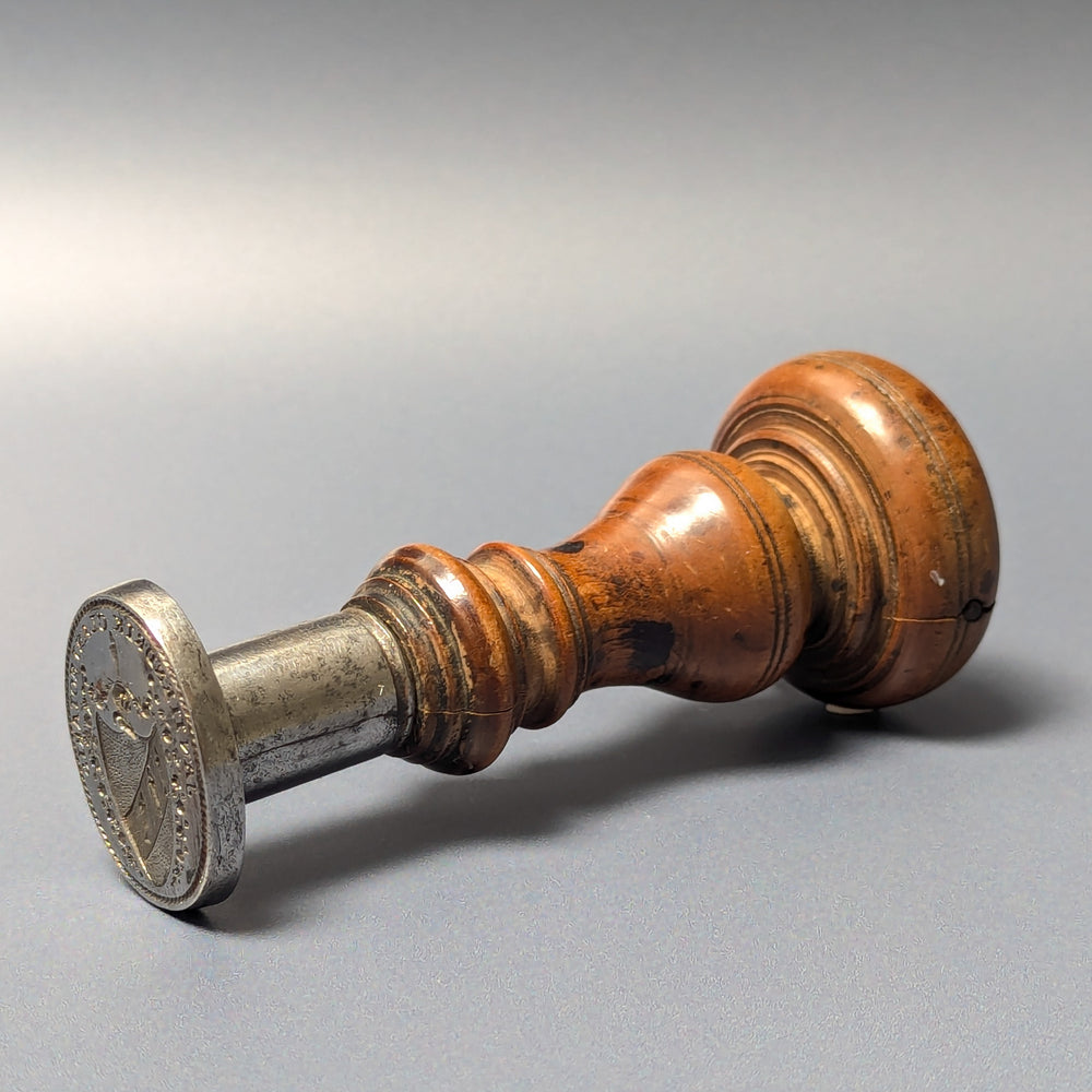 18thC Dutch Flemish Wood Steel Personal Armorial Desk Seal