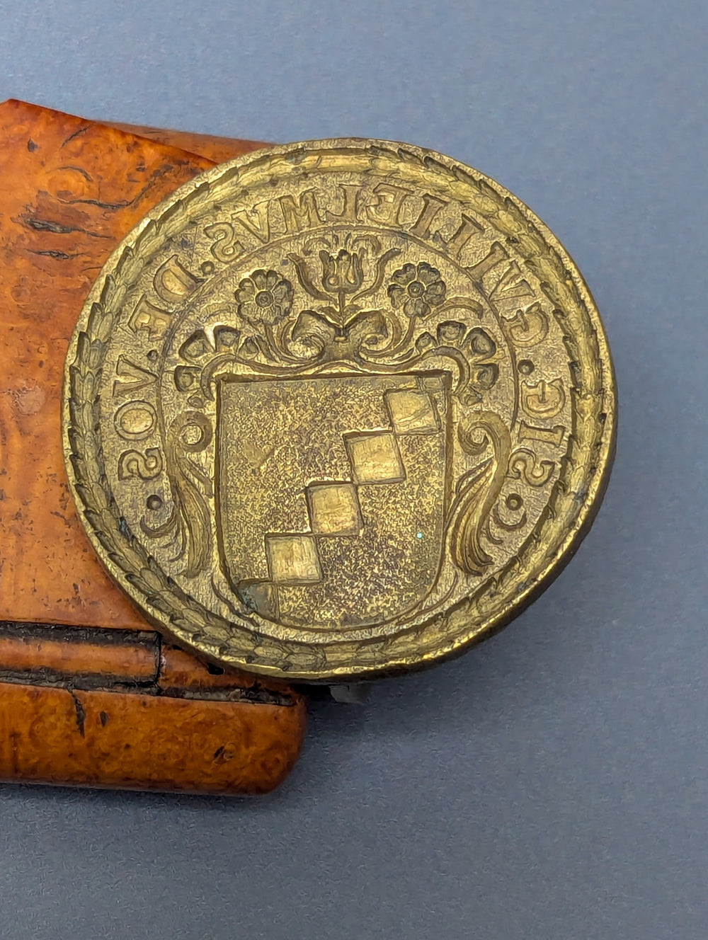 18thC Brass Personal Armorial Hand-Seal - Guillaume De Vos