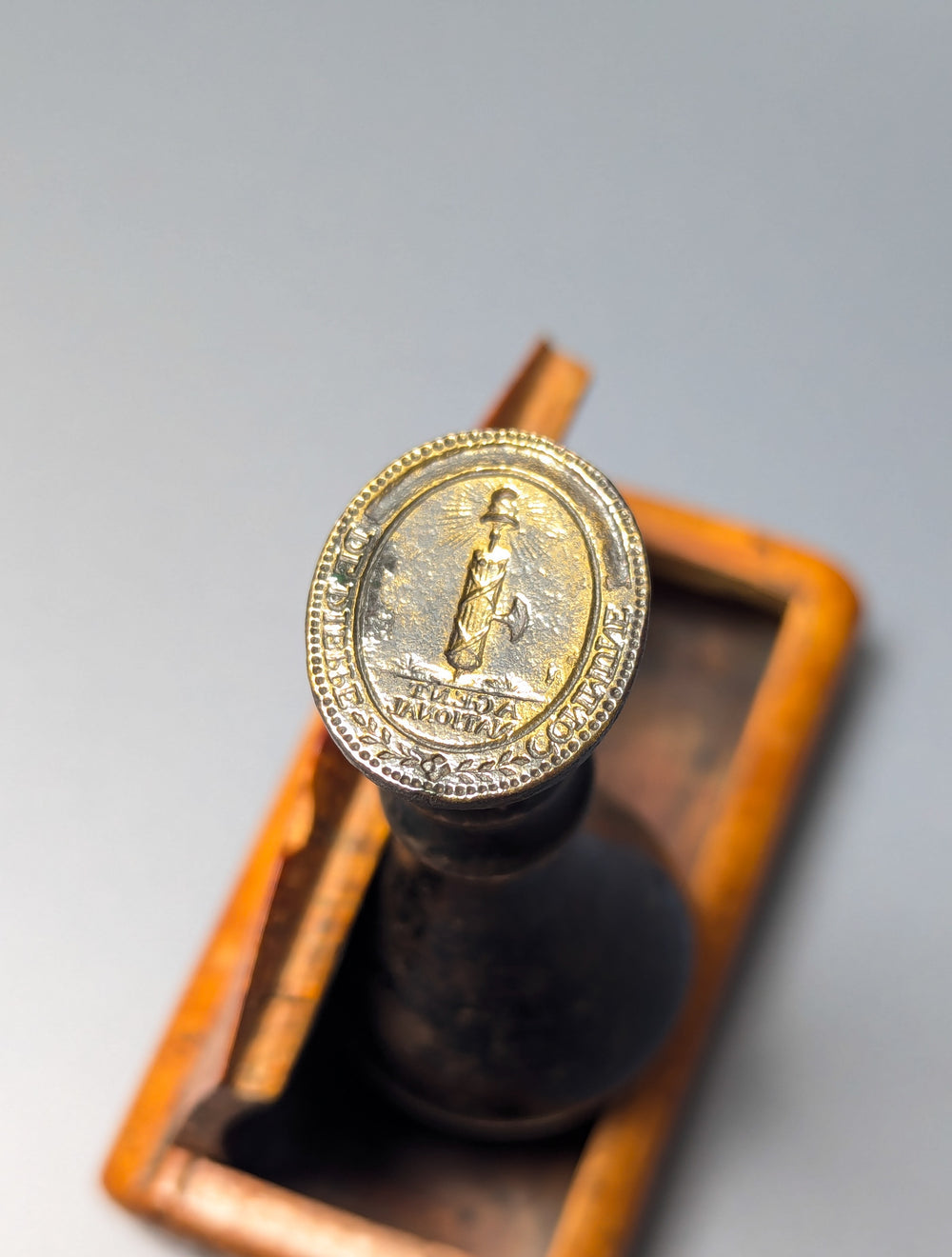 19thC French Wood Brass De-faced Revolutionary Desk Seal