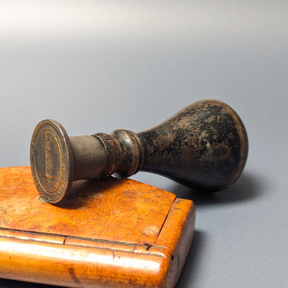 19thC French Wood Brass De-faced Revolutionary Desk Seal