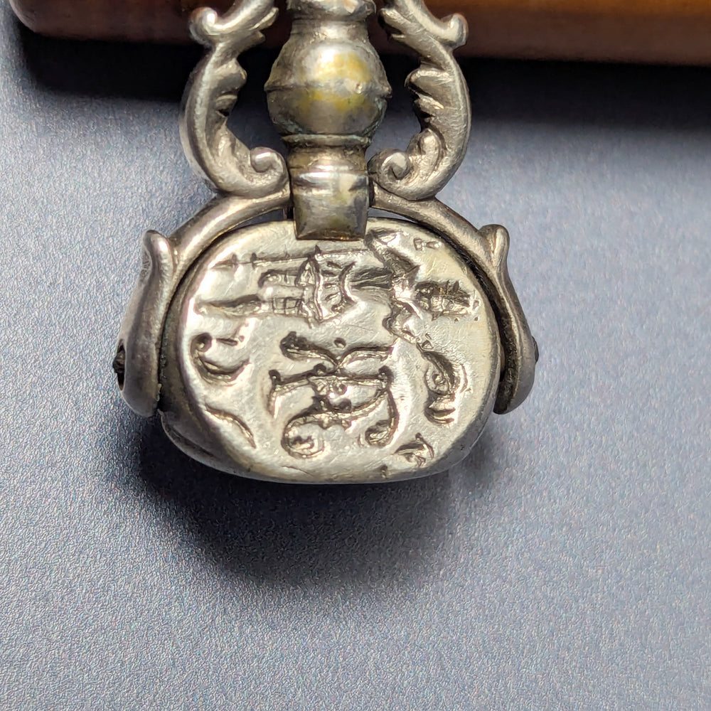 18thC Silver Triple Spinning Armorial Fob Seal