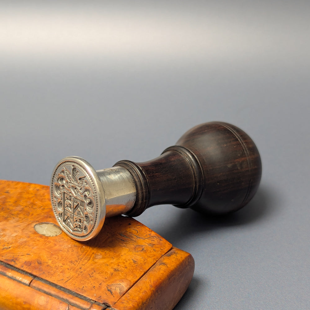 Fine 18thC English Silver Lignum Vitae Armorial Desk Seal - Earl of Ducie
