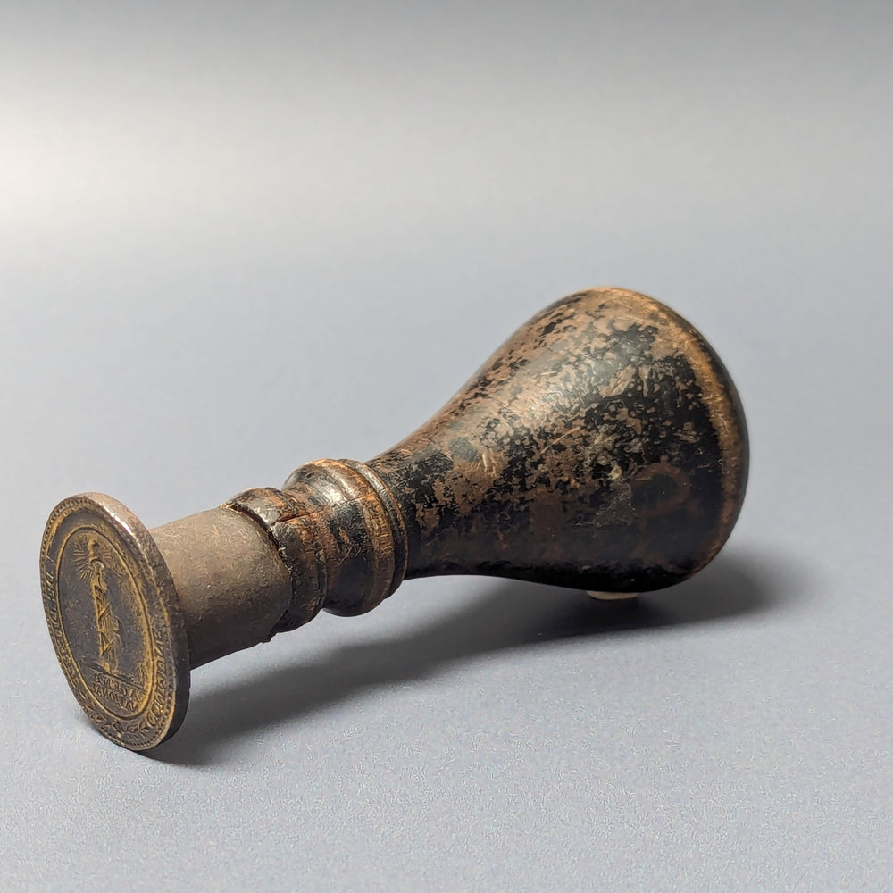 19thC French Wood Brass De-faced Revolutionary Desk Seal
