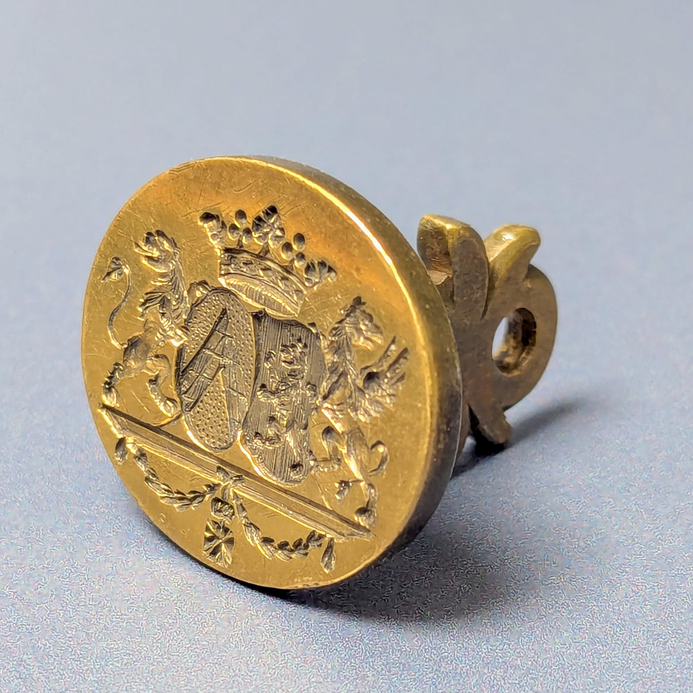 Early 19thC Continental Brass Marriage Armorial Fob Seal