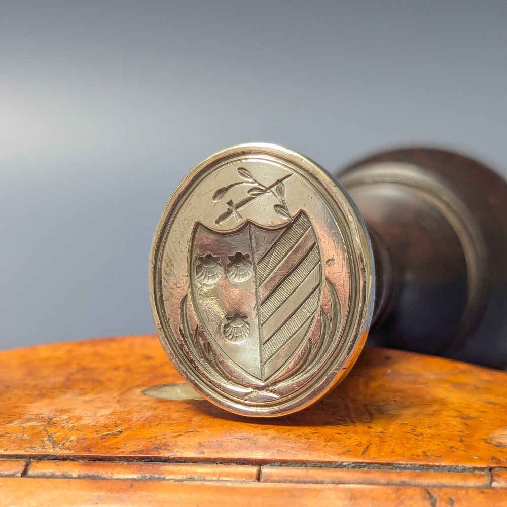 c1794 English Rosewood Makers' Mark Silver Armorial Desk Seal