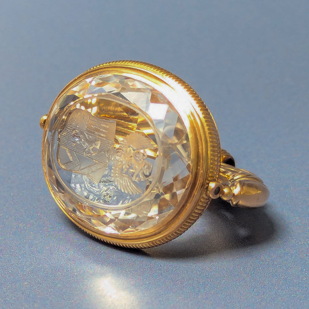 Early 19thC Continental Gilt and Crystal Armorial Spinning Fob Seal & Pendant