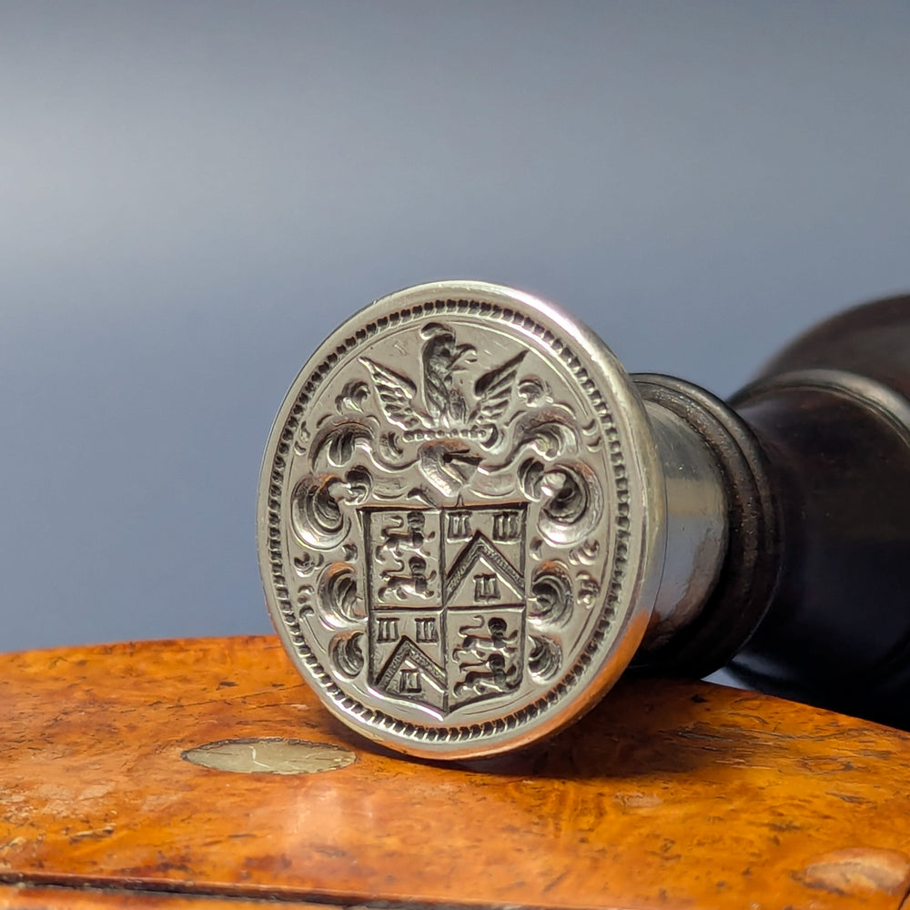 Fine 18thC English Silver Lignum Vitae Armorial Desk Seal - Earl of Ducie