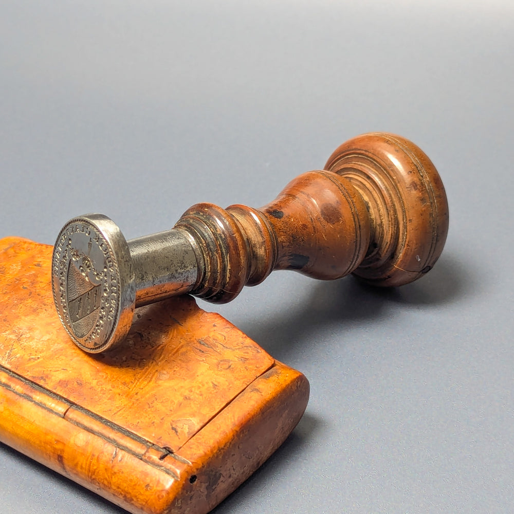 18thC Dutch Flemish Wood Steel Personal Armorial Desk Seal