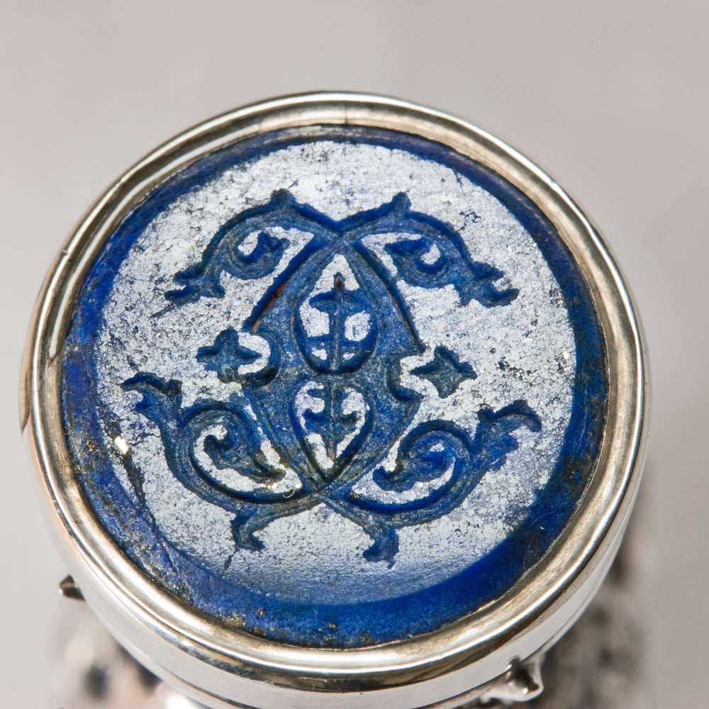 19thC Continental Lapis & Silver Double Matrices Count's Armorial Desk Seal