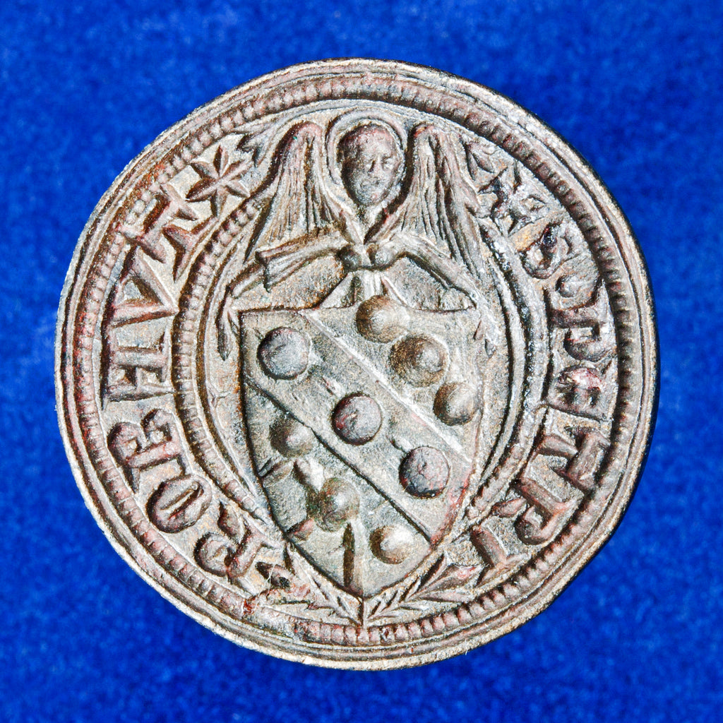 Detail of bronze 14th century matrix showing shield and angel