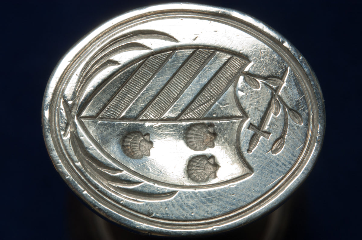 c1794 English Rosewood Makers' Mark Silver Armorial Desk Seal