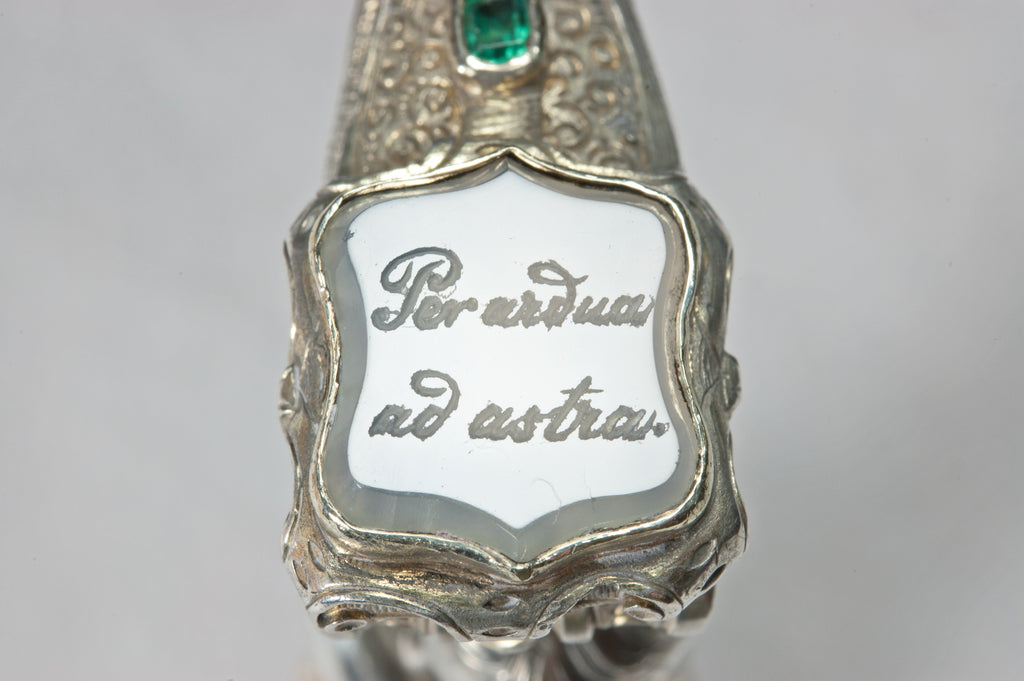 19THC ALLIANCED ARMORIAL SILVER, GILT AND JEWELLED DESK SEAL