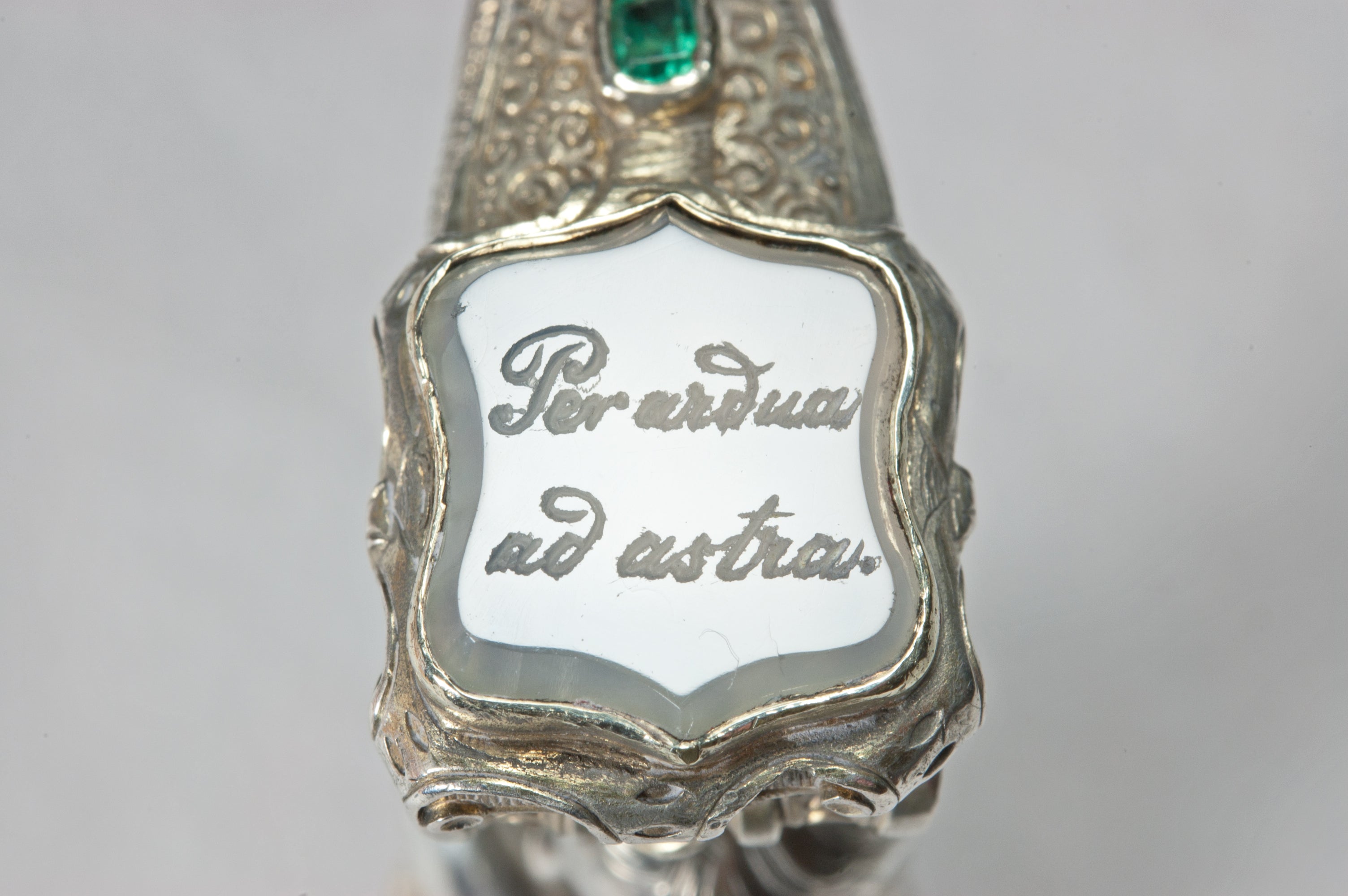 19THC ALLIANCED ARMORIAL SILVER, GILT AND JEWELLED DESK SEAL