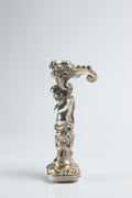19THC ALLIANCED ARMORIAL SILVER, GILT AND JEWELLED DESK SEAL