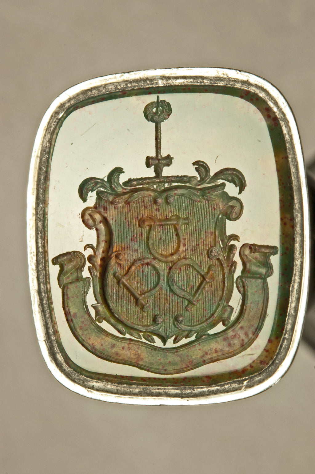 EARLY 19THC ENGLISH EBONY & SILVER ARMORIAL DESK SEAL FOR THE GORHAM FAMILY