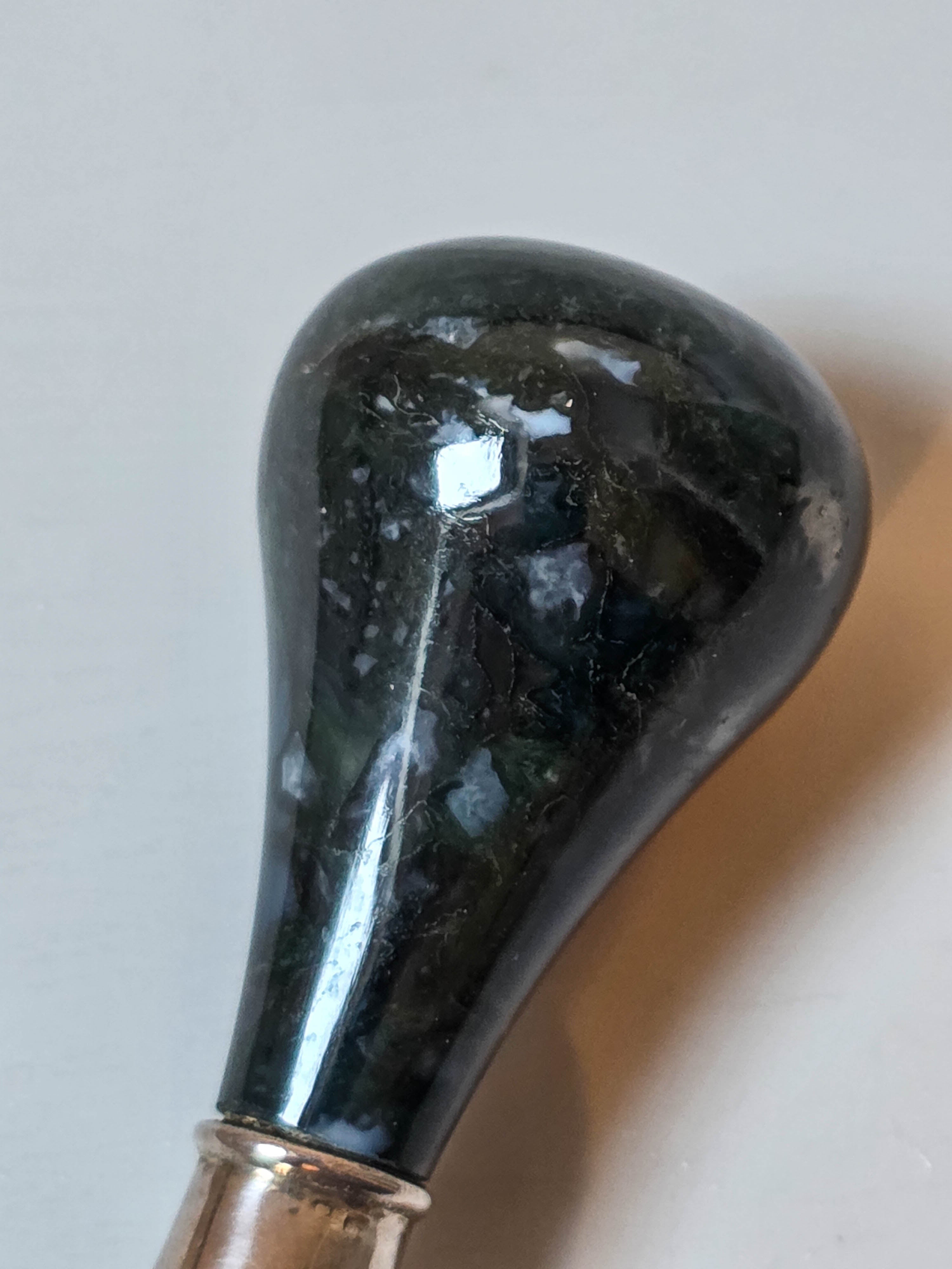 19THC IRISH HARDSTONE SILVER ANTIQUE WAX SEAL - FREEMAN + ORIGINAL CASE