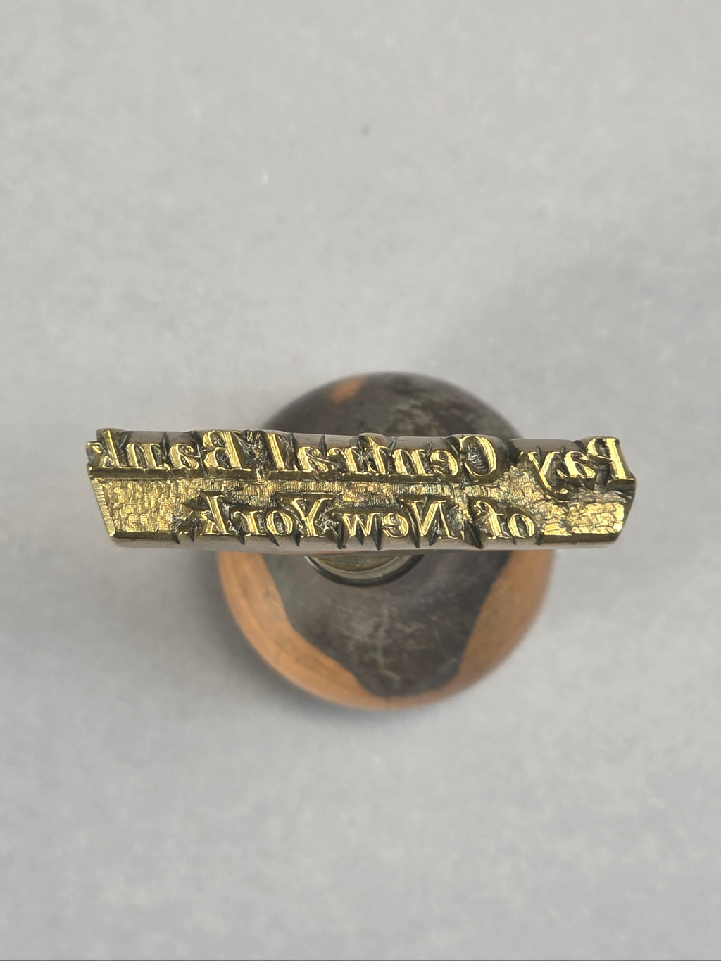 c1850 CENTRAL BANK OF NEW YORK LABERNUM & BRASS DESK STAMP