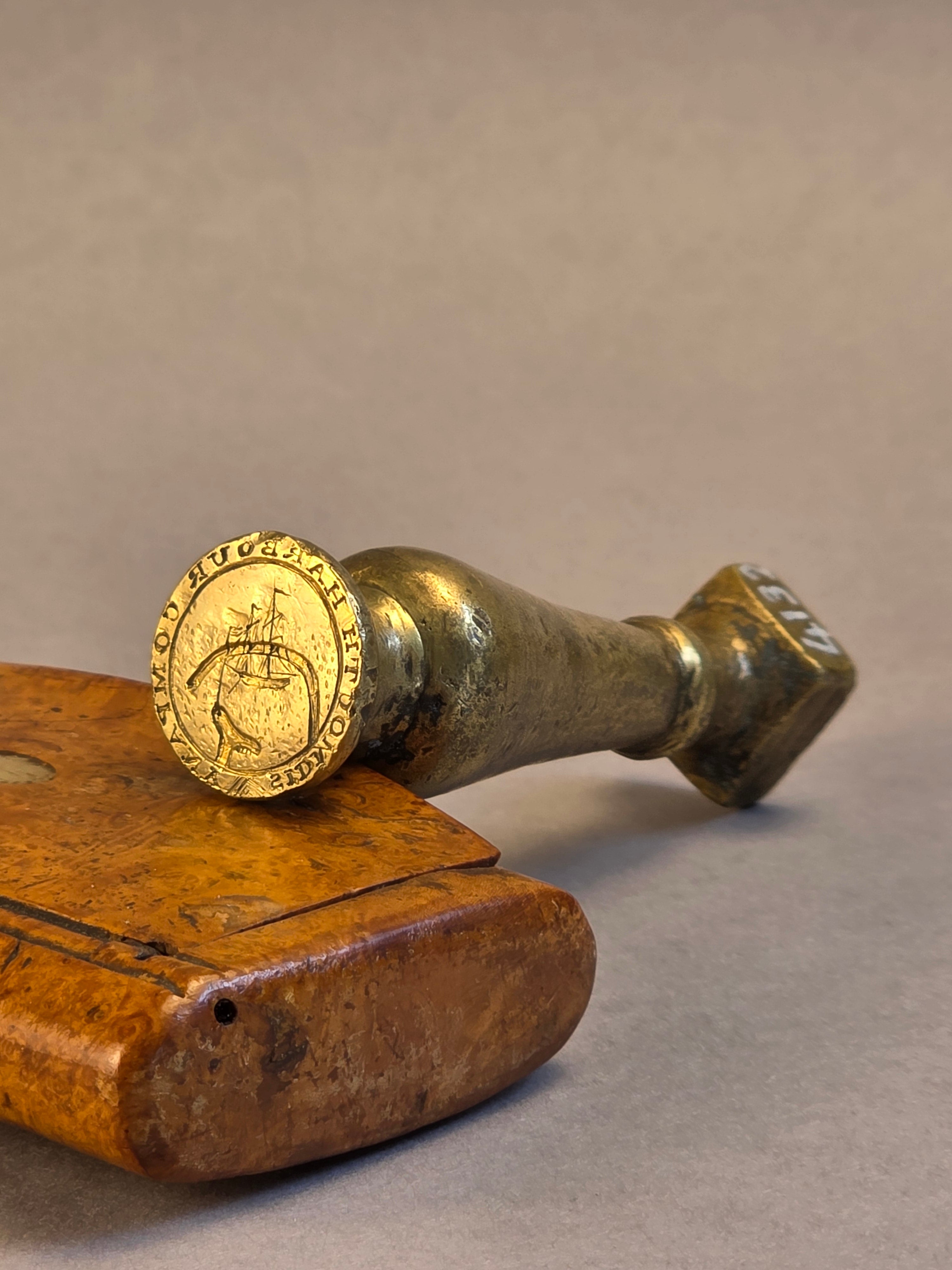 19THC BRONZE ALLOY SIDMOUTH HARBOUR COMPANY 1836 DESK SEAL