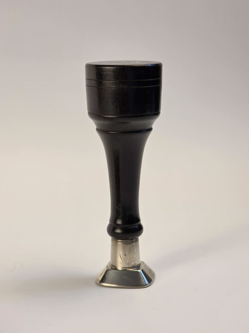 EARLY 19THC ENGLISH EBONY & SILVER ARMORIAL DESK SEAL FOR THE GORHAM FAMILY