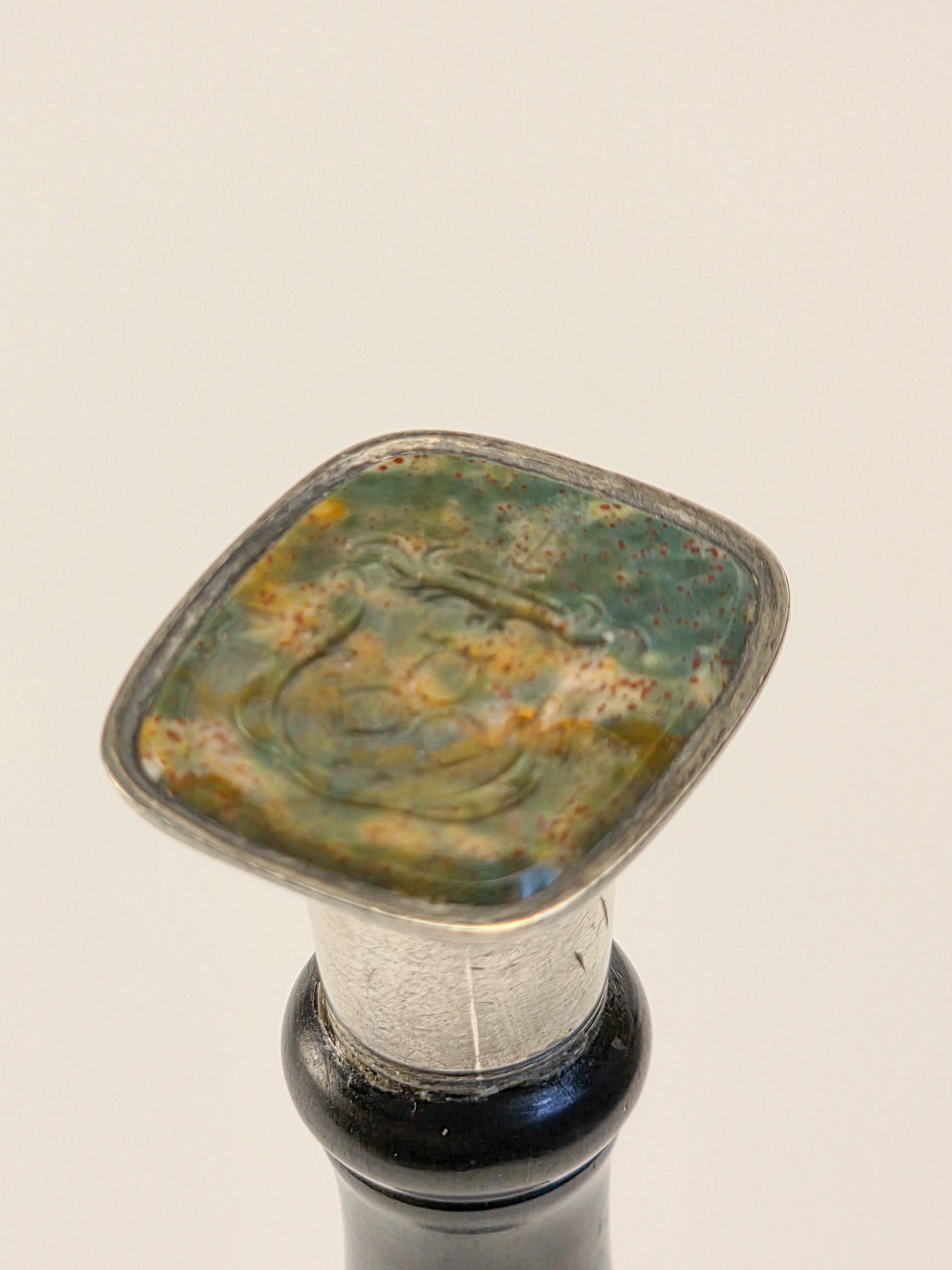 EARLY 19THC ENGLISH EBONY & SILVER ARMORIAL DESK SEAL FOR THE GORHAM FAMILY