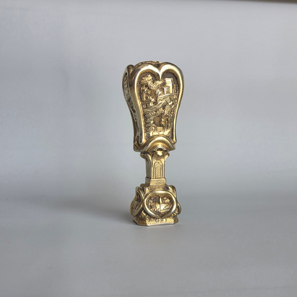 19THC CONTINENTAL SILVER GILT PASTORAL PANELLED DESK SEAL