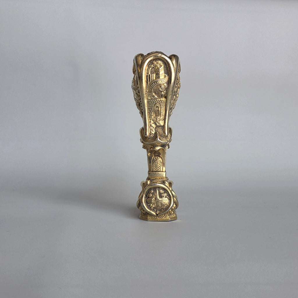 19THC CONTINENTAL SILVER GILT PASTORAL PANELLED DESK SEAL