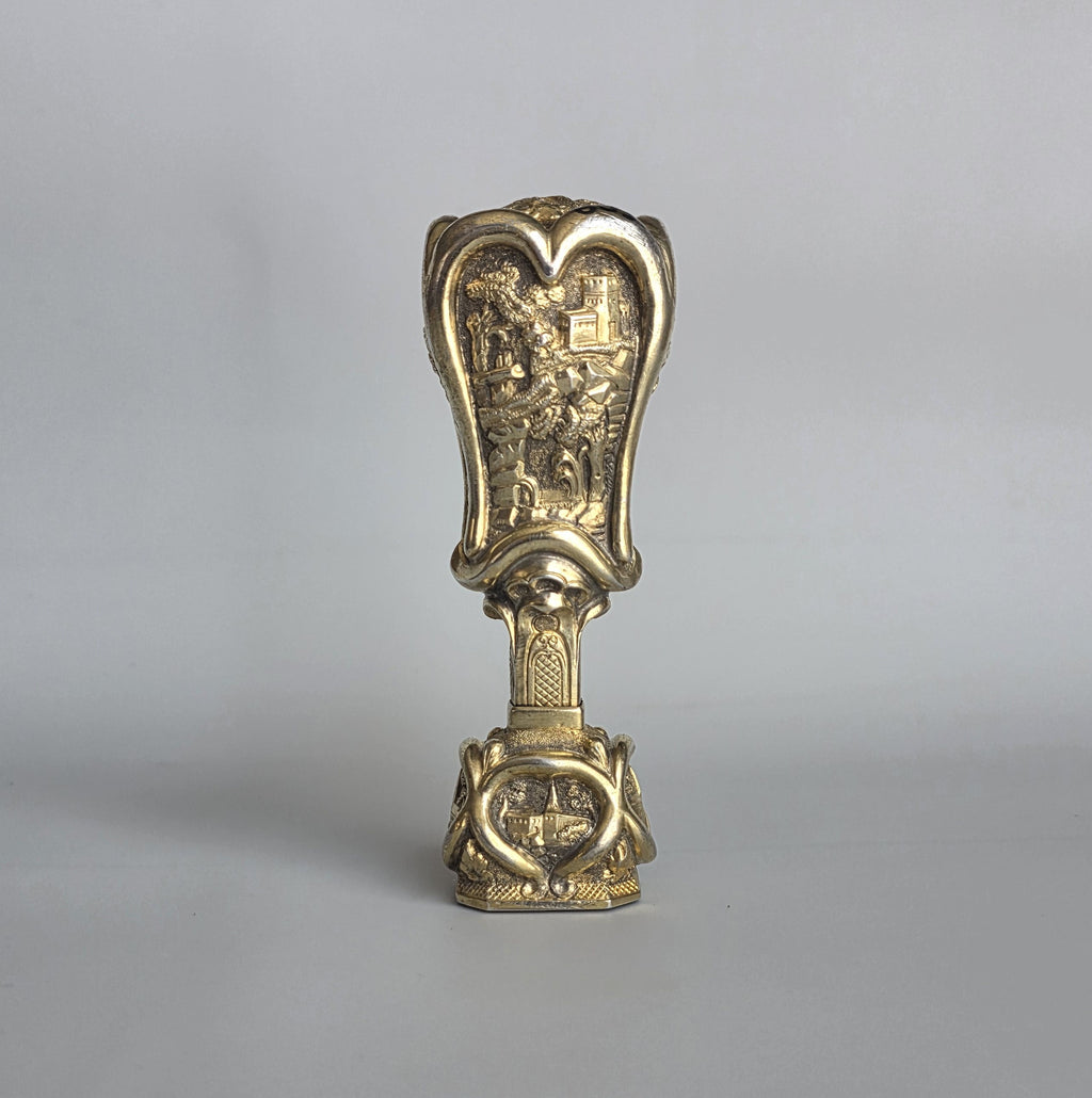 19THC CONTINENTAL SILVER GILT PASTORAL PANELLED DESK SEAL