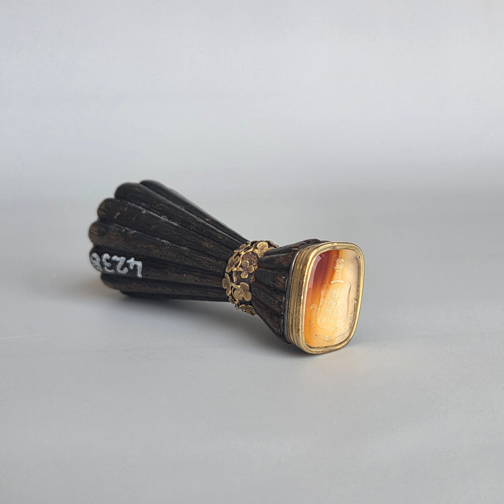 IRISH BOG OAK, GOLD AND AGATE ARMORIAL DESK SEAL
