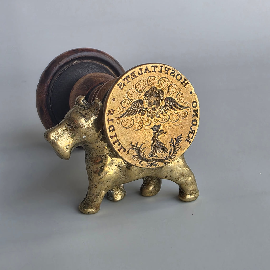 A WOOD AND BRASS SWEDISH HOSPITAL DESK SEAL