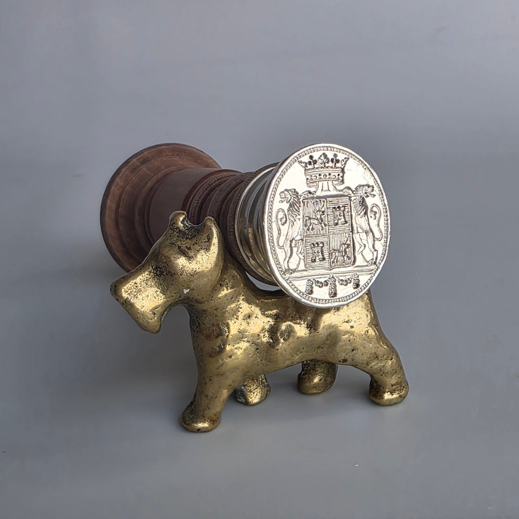 SILVER AND WOOD FRENCH MARQUIS' ARMORIAL DESK SEAL