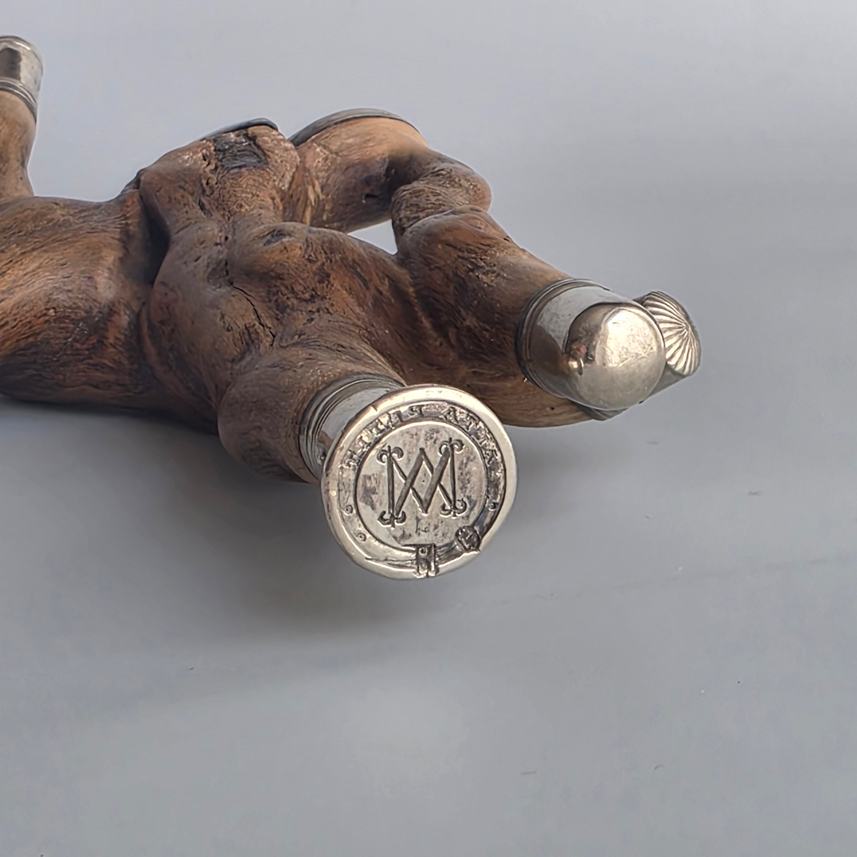 A WHIMSICAL SILVER-MOUNTED ROOTWOOD EXTRAVAGANZA INCORPORATING TWO SEAL MATRICES