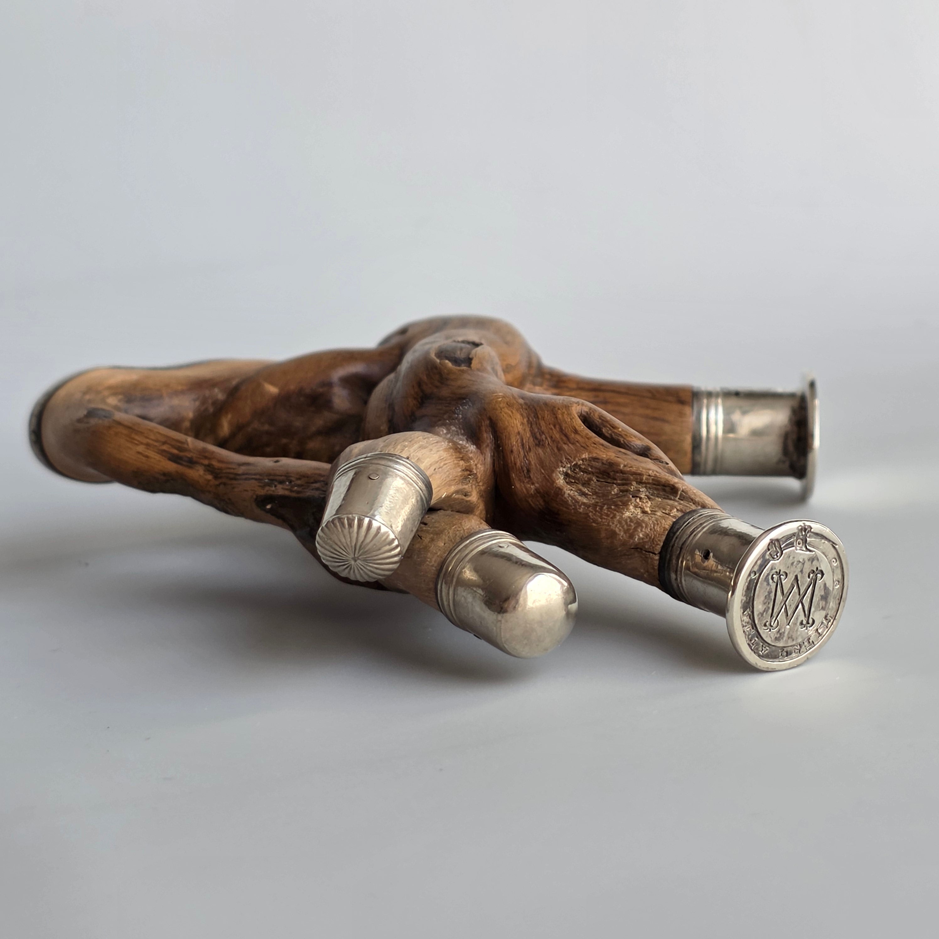 A WHIMSICAL SILVER-MOUNTED ROOTWOOD EXTRAVAGANZA INCORPORATING TWO SEAL MATRICES