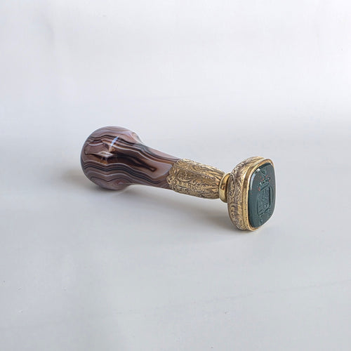 A SILVER-MOUNTED PORTUGUESE HARDSTONE DESK SEAL 1842