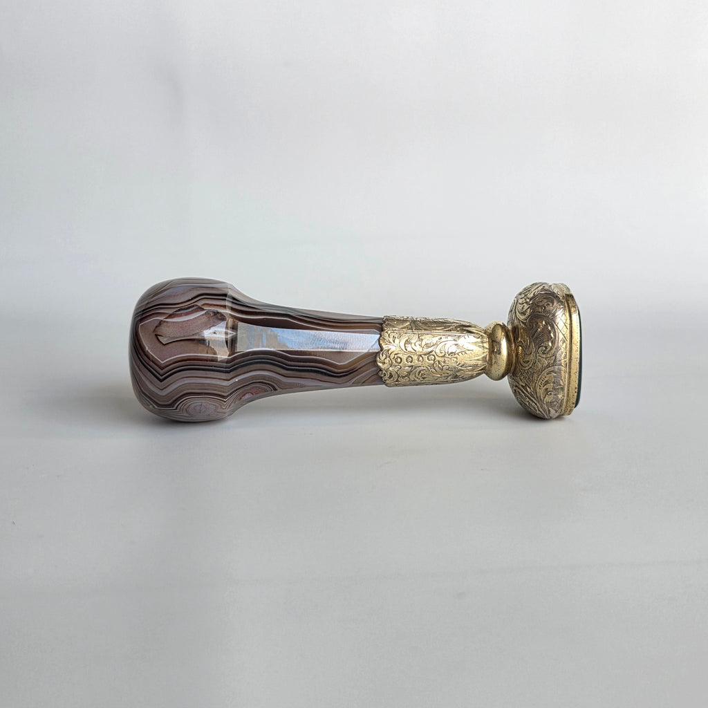 A SILVER-MOUNTED PORTUGUESE HARDSTONE DESK SEAL 1842