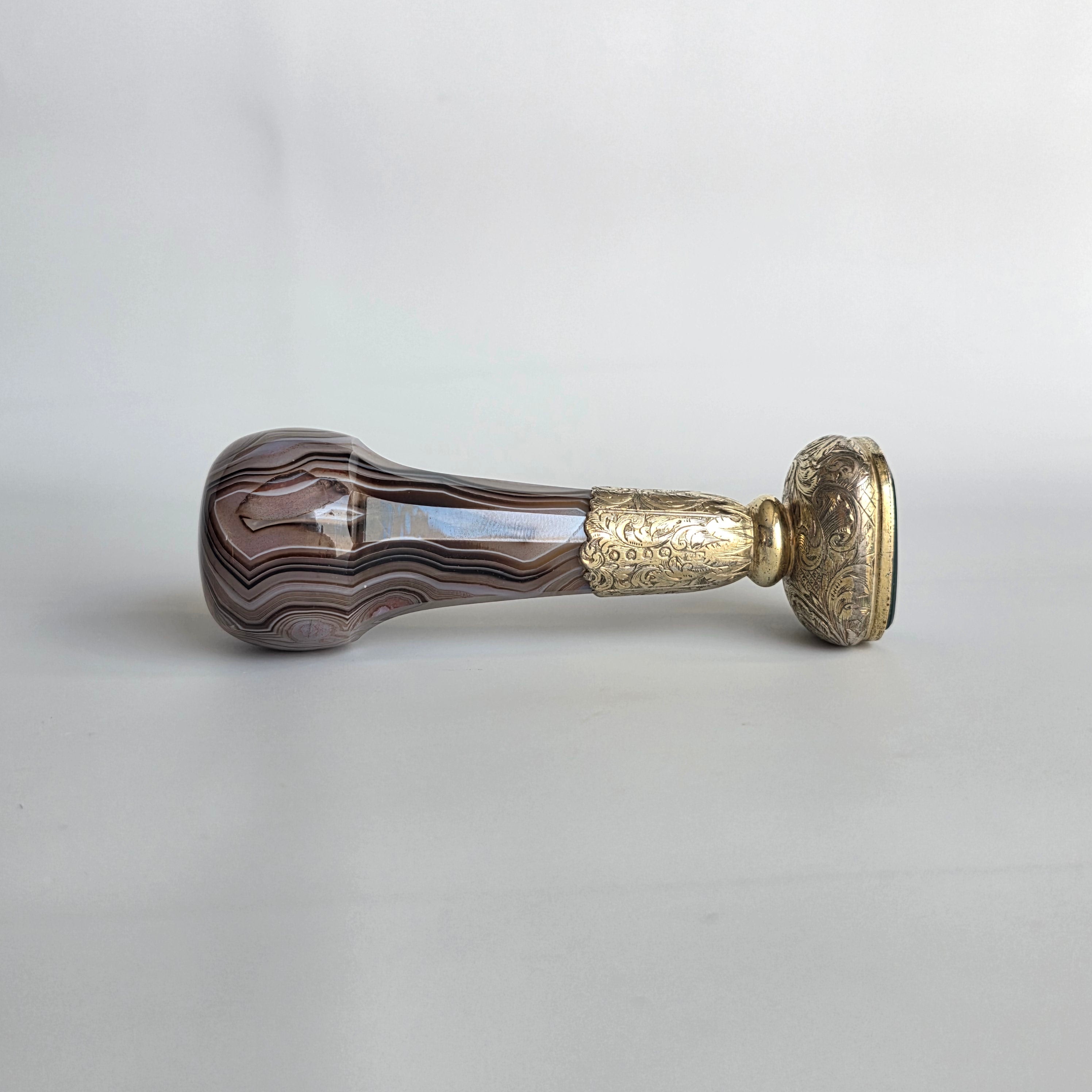 A SILVER-MOUNTED PORTUGUESE HARDSTONE DESK SEAL 1842