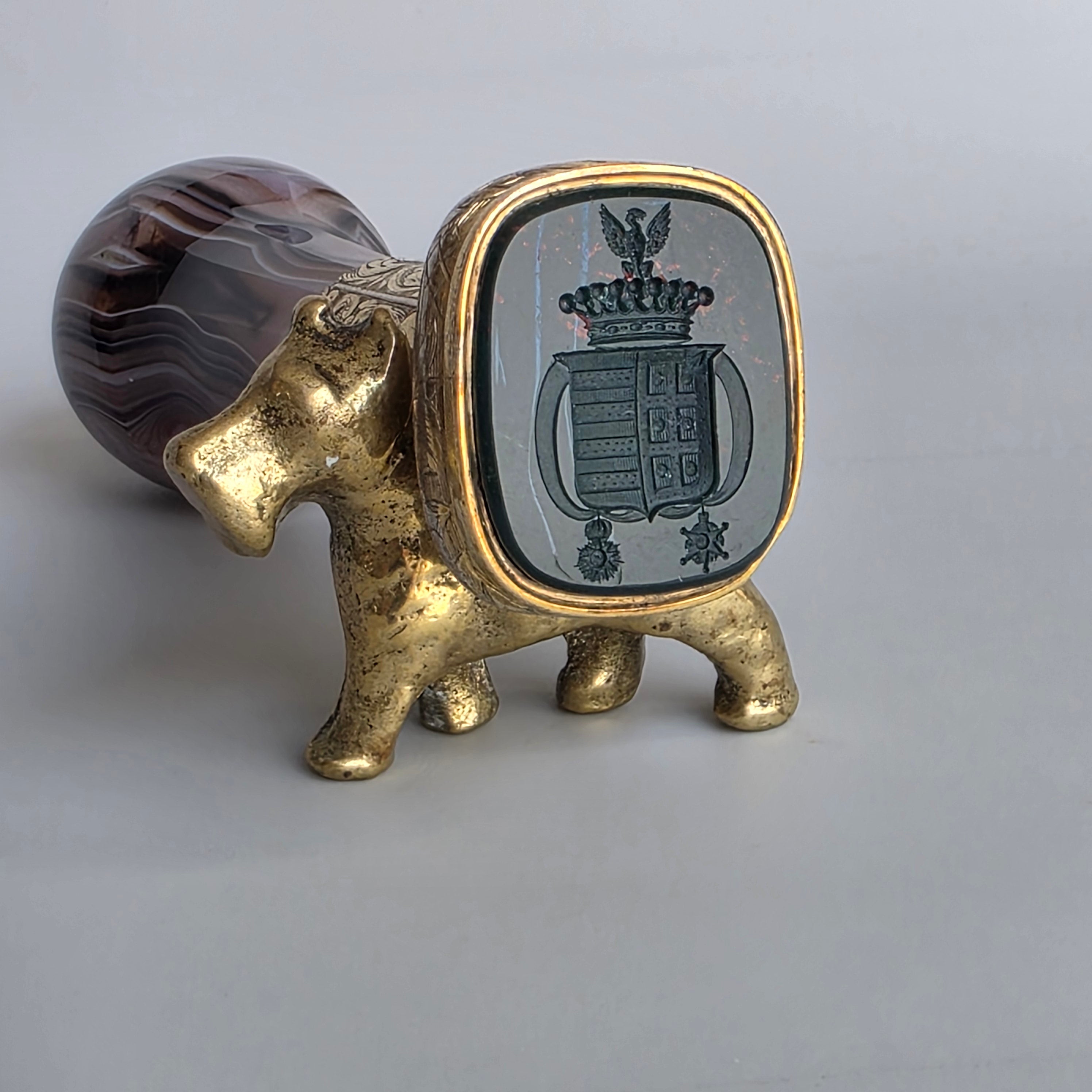 A SILVER-MOUNTED PORTUGUESE HARDSTONE DESK SEAL 1842