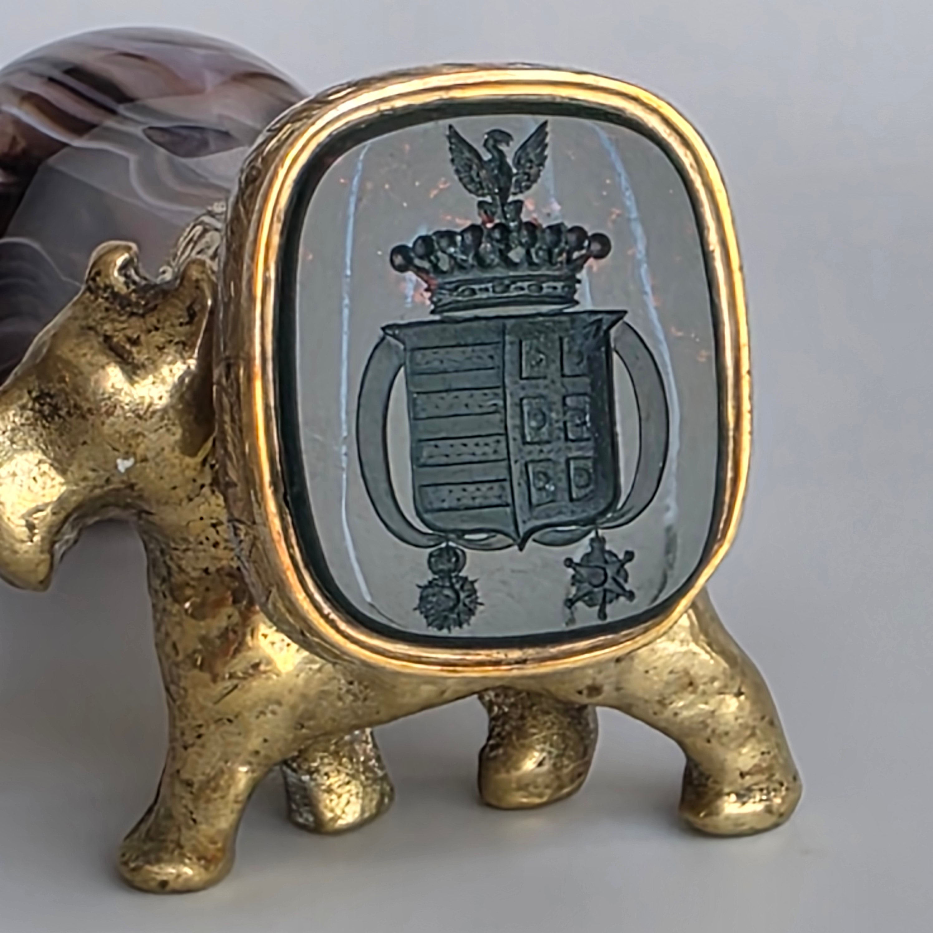 A SILVER-MOUNTED PORTUGUESE HARDSTONE DESK SEAL 1842