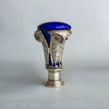 A SILVER & ENAMEL GEORGE SCHEID OWL FIGURINE DESK SEAL